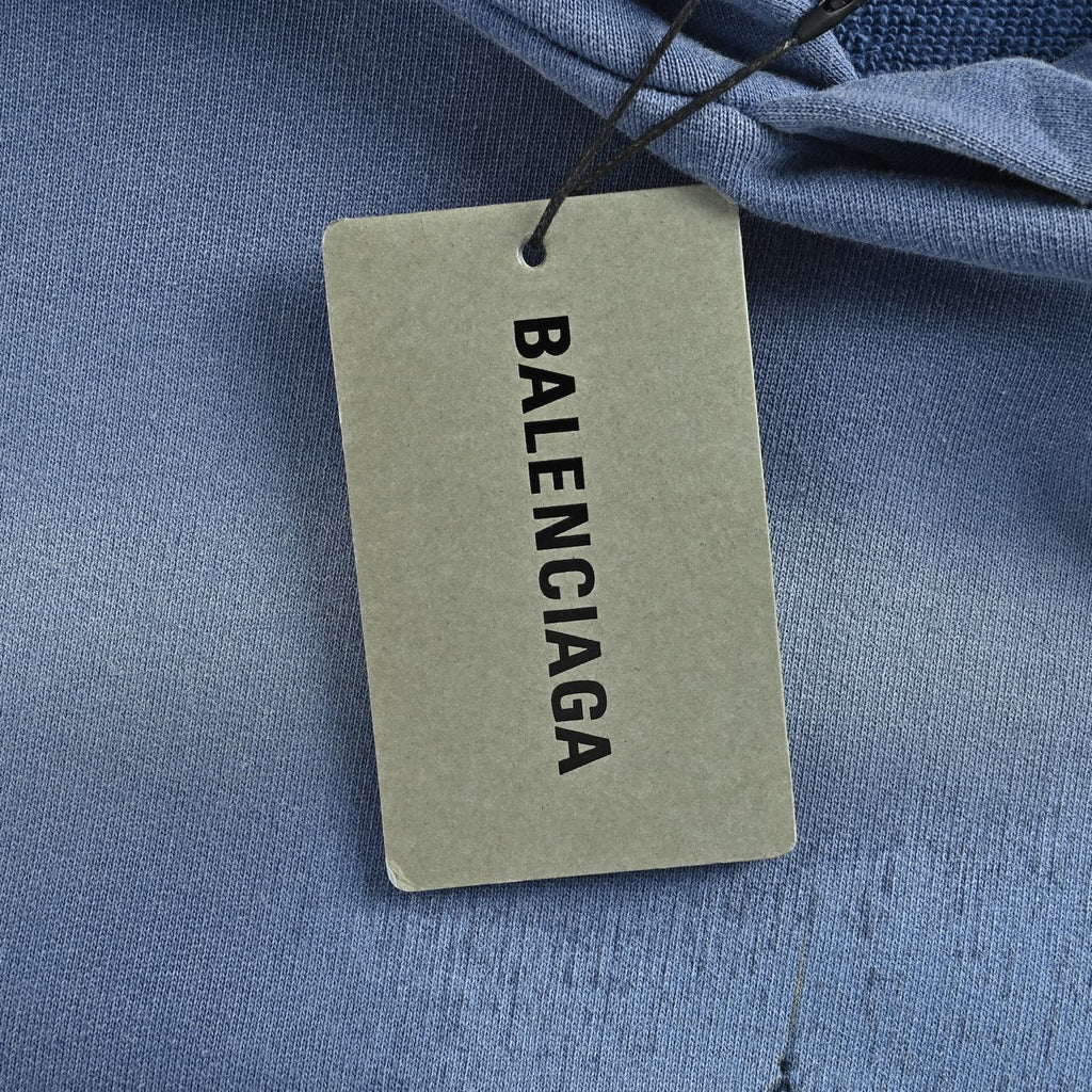 Balenciaga Washed Eiffel Tower Graphic Hoodie | Blue