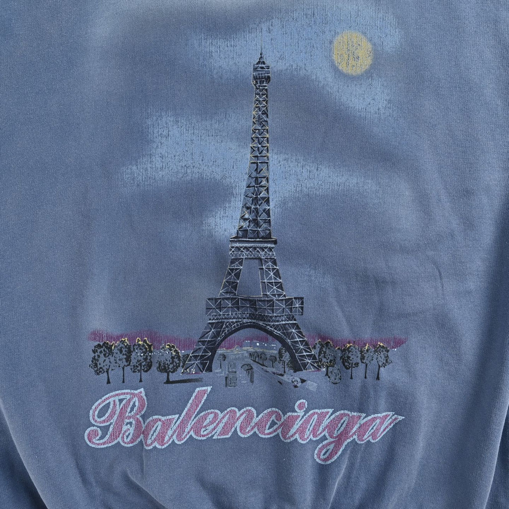 Balenciaga Washed Eiffel Tower Graphic Hoodie | Blue