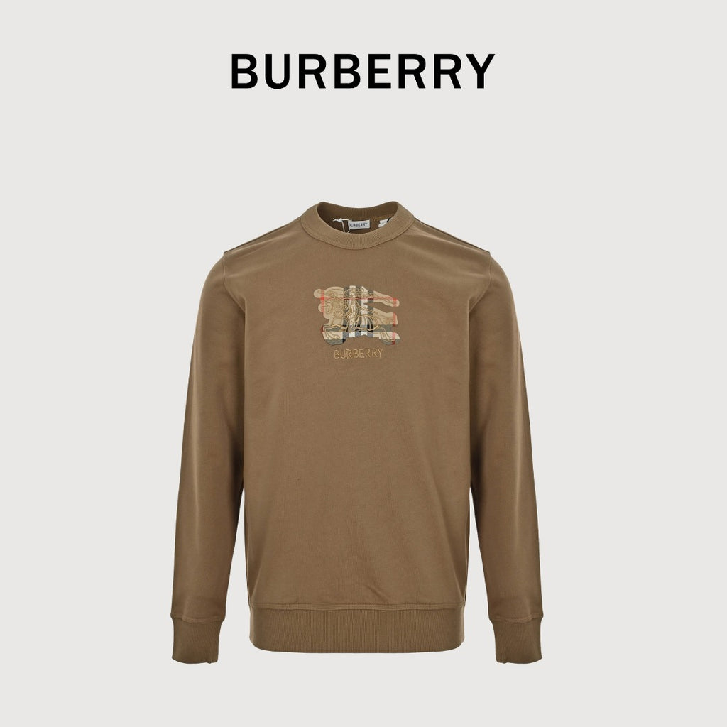 Burberry Check-Appliqué Knight-Embroidered Crewneck Sweatshirt | Brown | Fall/Winter 2025