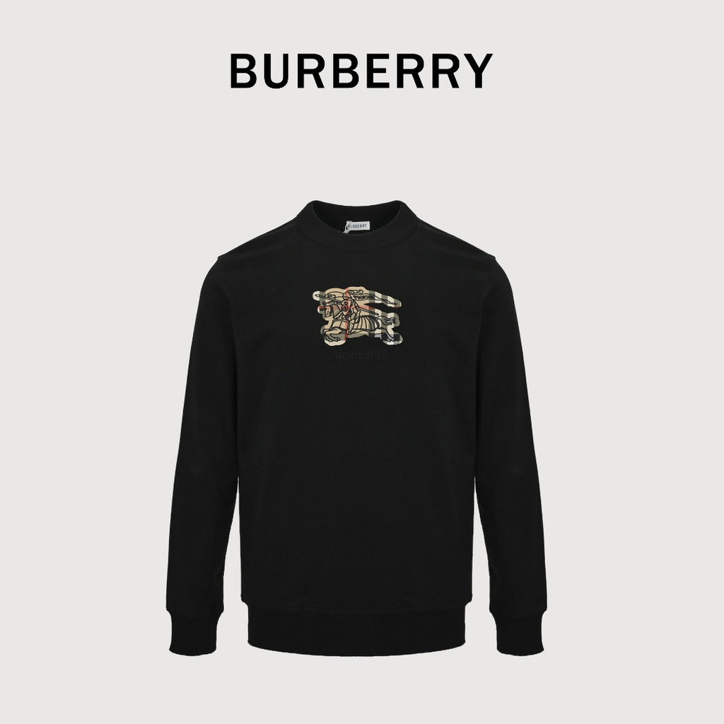 Burberry Check-Appliqué Knight-Embroidered Crewneck Sweatshirt | Black | Fall/Winter 2025