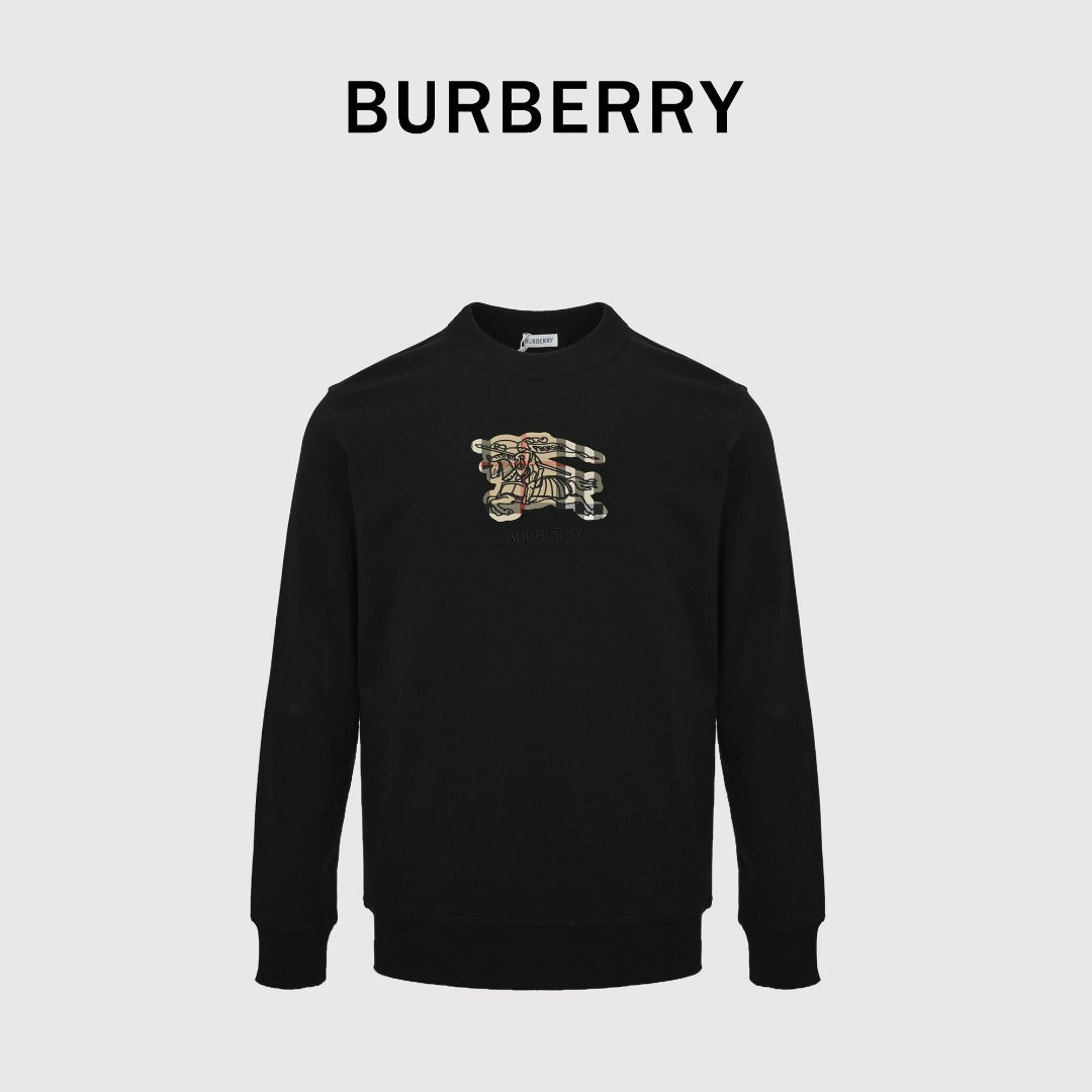 Burberry Check-Appliqué Knight-Embroidered Crewneck Sweatshirt | Black | Fall/Winter 2025