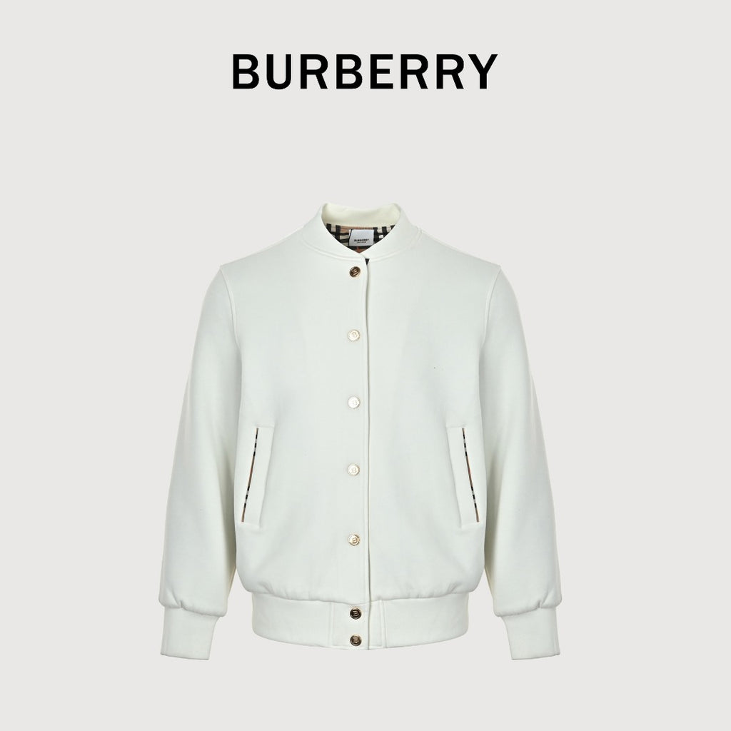 Burberry Check Elbow-Patch Button-Front Jacket | Ivory