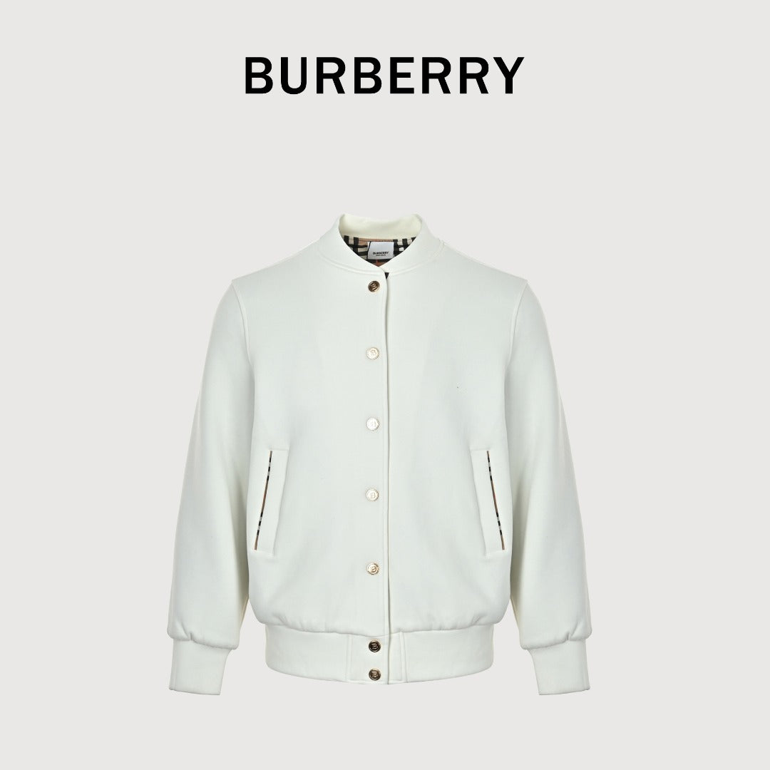 Burberry Check Elbow-Patch Button-Front Jacket | Ivory