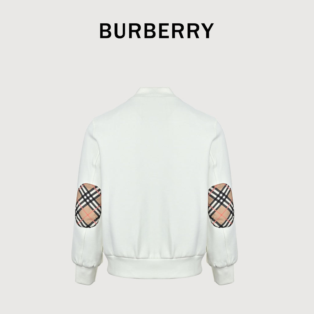 Burberry Check Elbow-Patch Button-Front Jacket | Ivory