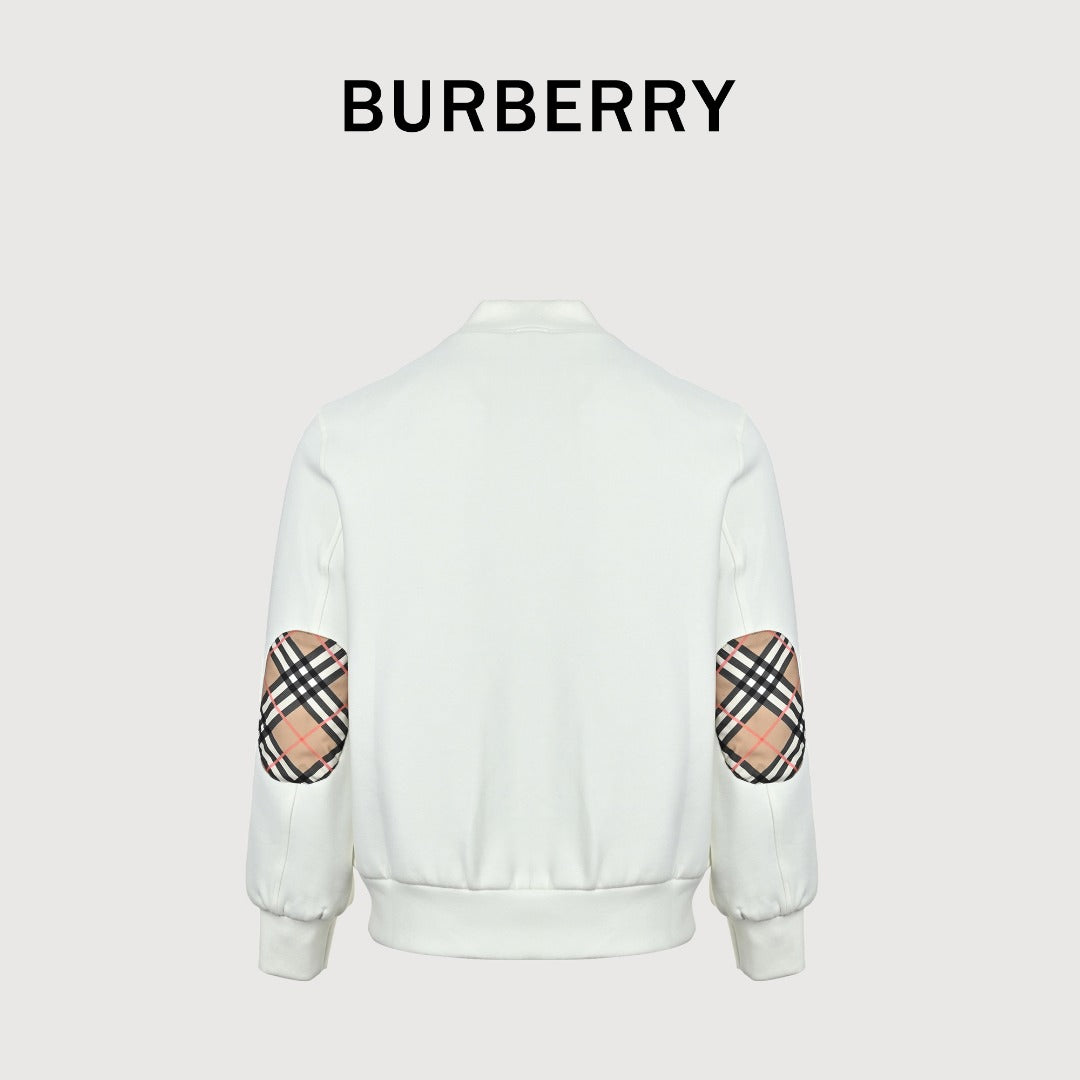 Burberry Check Elbow-Patch Button-Front Jacket | Ivory