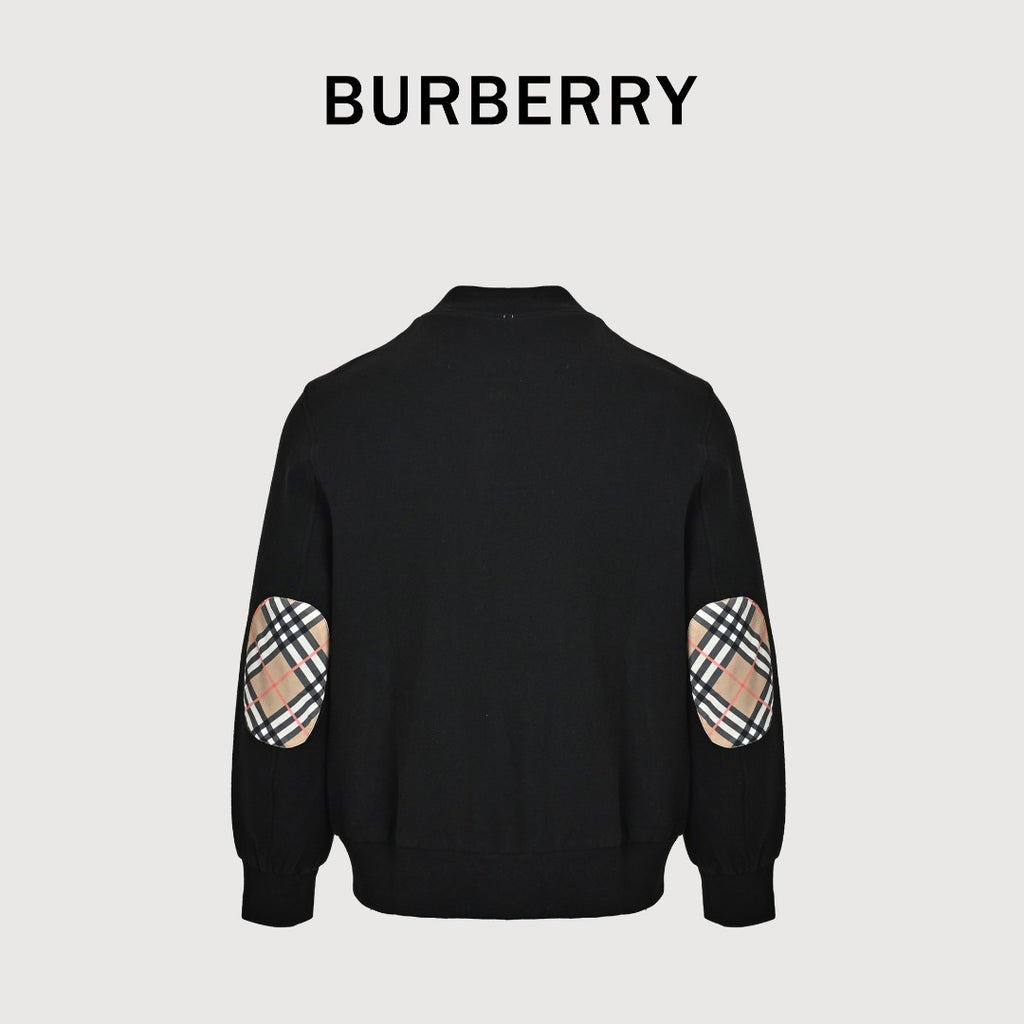 Burberry Check Elbow-Patch Button-Front Jacket | Black