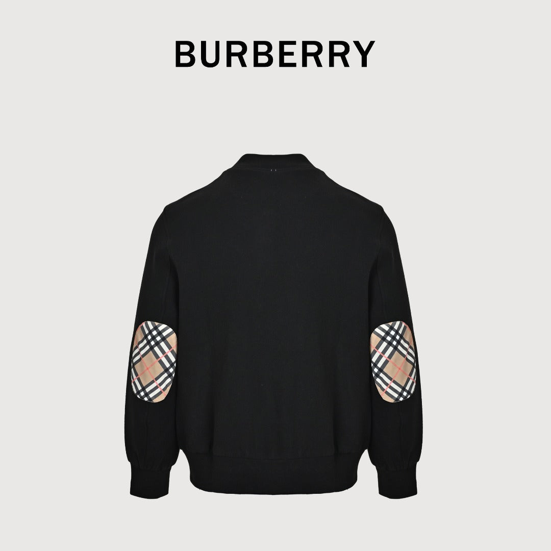 Burberry Check Elbow-Patch Button-Front Jacket | Black