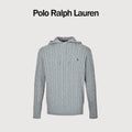 Ralph Lauren Pony-Logo Cable-Knit Hooded Sweater | Light Grey
