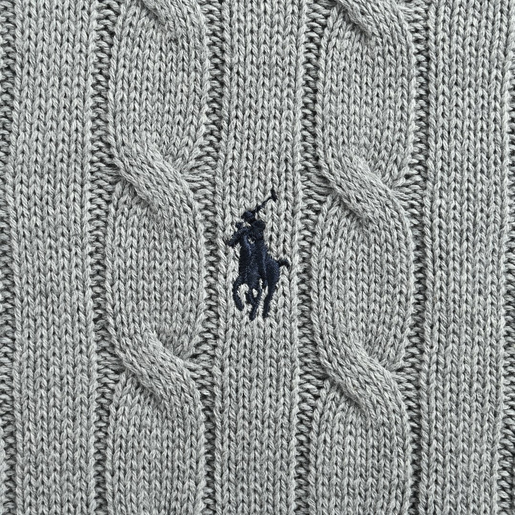 Ralph Lauren Pony-Logo Cable-Knit Hooded Sweater | Light Grey