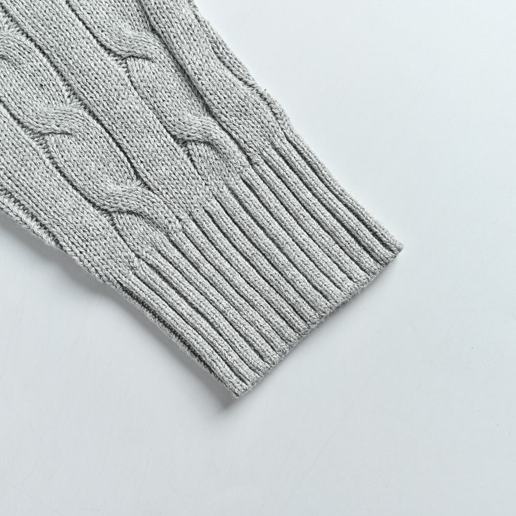 Ralph Lauren Pony-Logo Cable-Knit Hooded Sweater | Light Grey