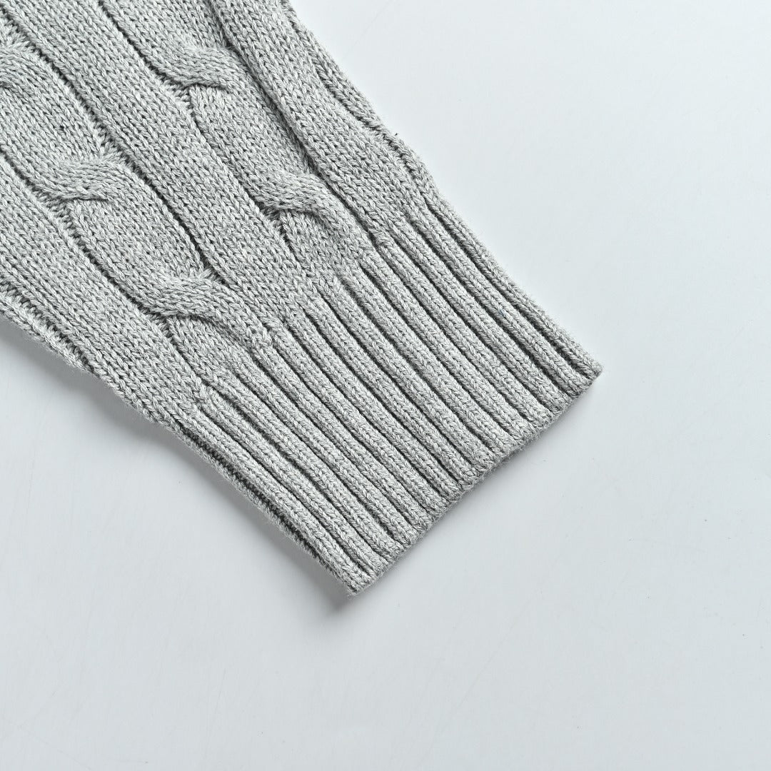 Ralph Lauren Pony-Logo Cable-Knit Hooded Sweater | Light Grey
