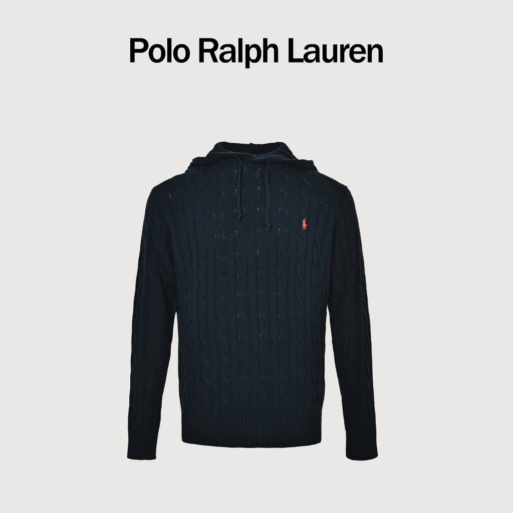 Ralph Lauren Pony-Logo Cable-Knit Hooded Sweater | Dark Navy