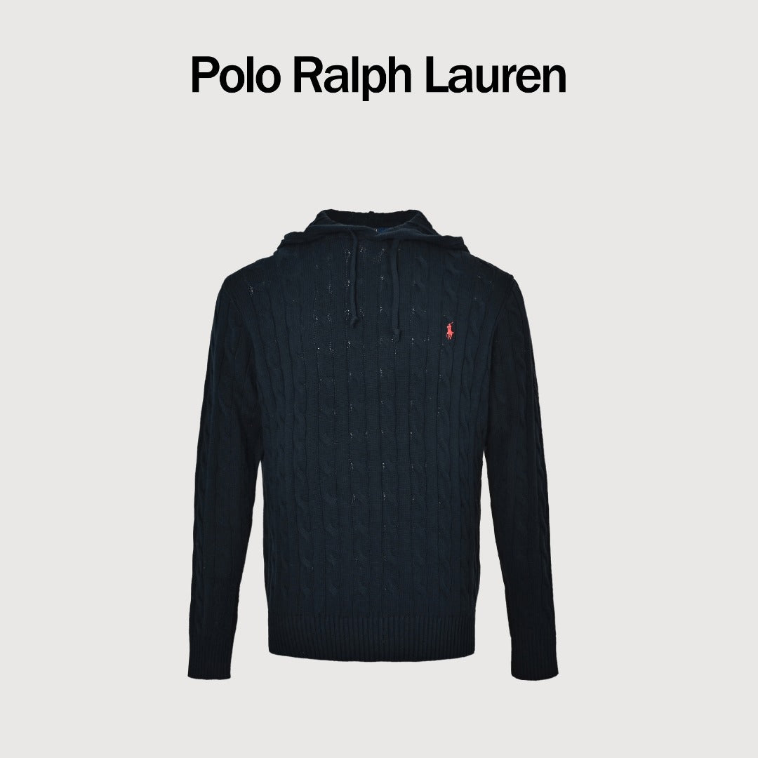 Ralph Lauren Pony-Logo Cable-Knit Hooded Sweater | Dark Navy