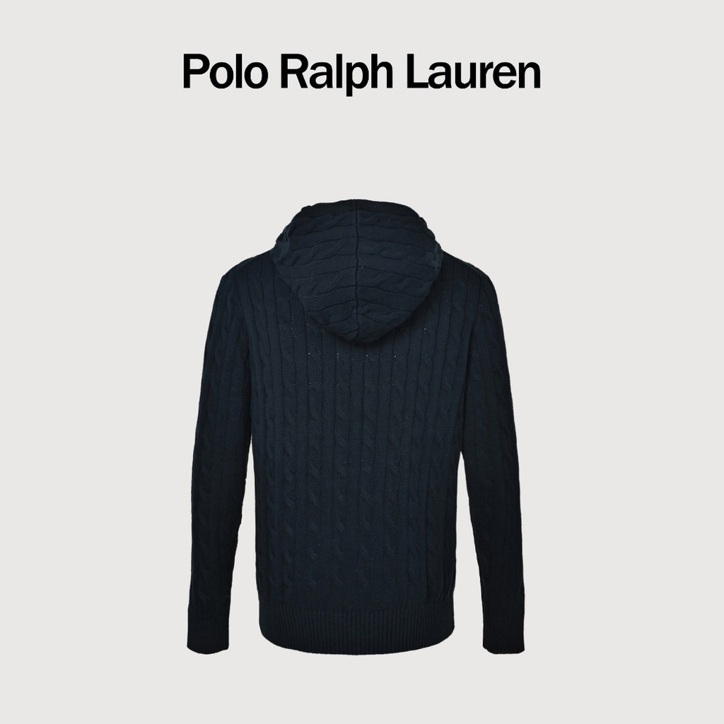 Ralph Lauren Pony-Logo Cable-Knit Hooded Sweater | Dark Navy
