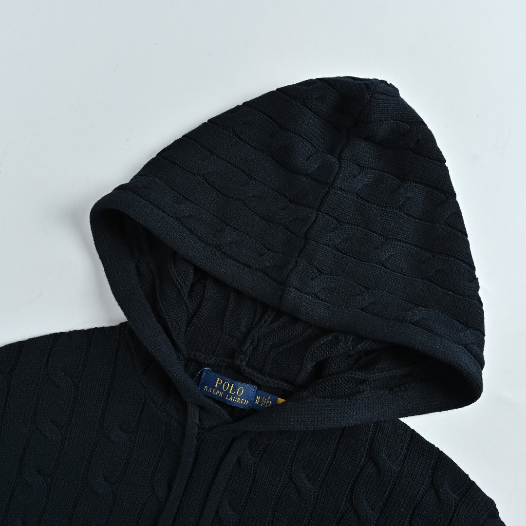 Ralph Lauren Pony-Logo Cable-Knit Hooded Sweater | Dark Navy