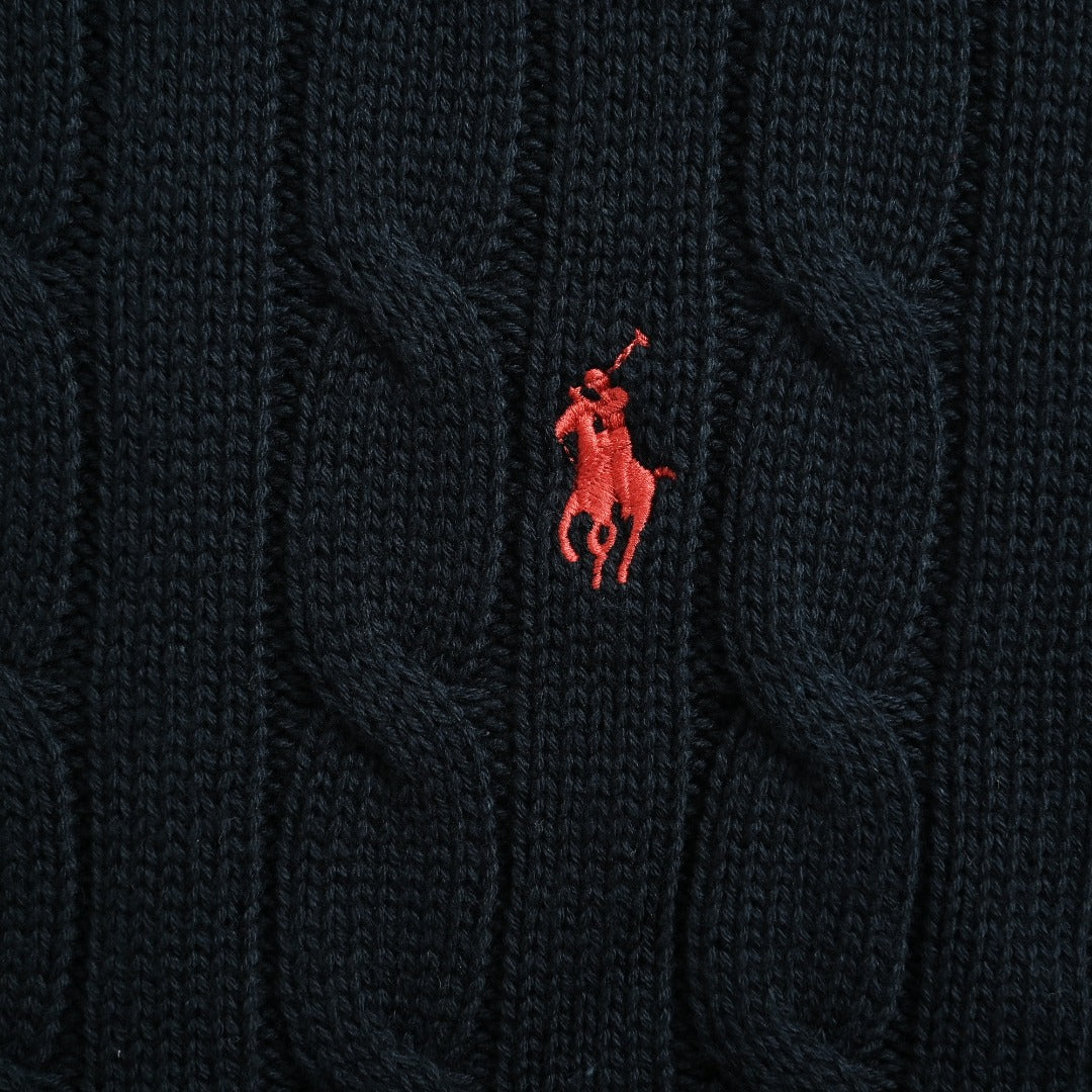 Ralph Lauren Pony-Logo Cable-Knit Hooded Sweater | Dark Navy