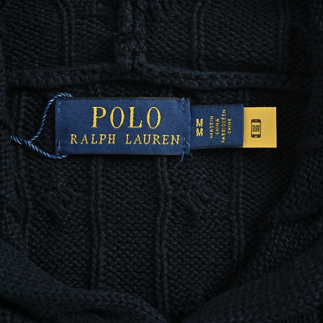 Ralph Lauren Pony-Logo Cable-Knit Hooded Sweater | Dark Navy