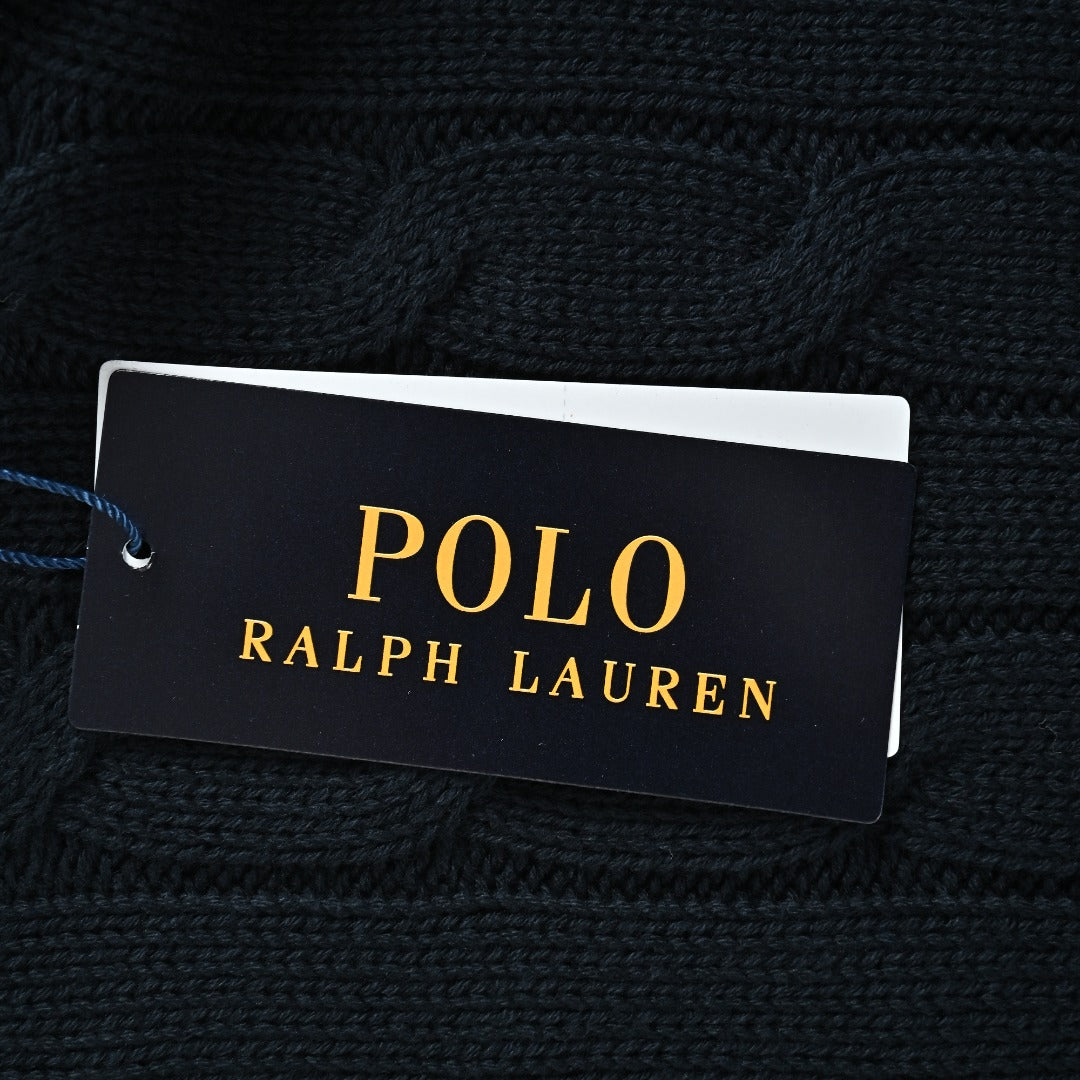 Ralph Lauren Pony-Logo Cable-Knit Hooded Sweater | Dark Navy