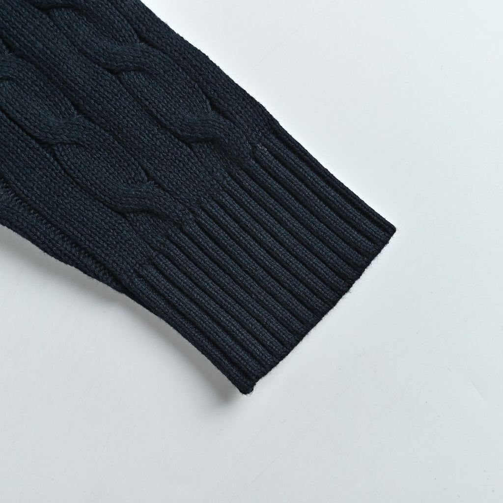 Ralph Lauren Pony-Logo Cable-Knit Hooded Sweater | Dark Navy