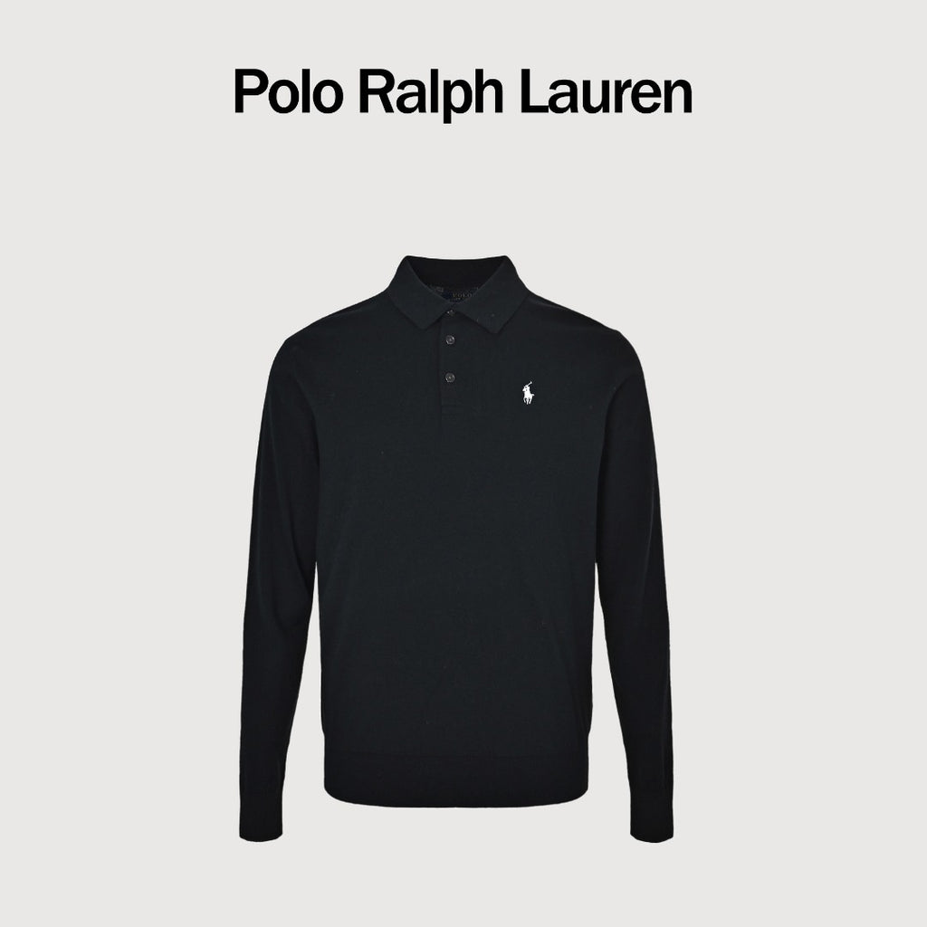 Polo Ralph Lauren Pony-Logo Fine-Knit Long-Sleeve Polo Shirt | Black
