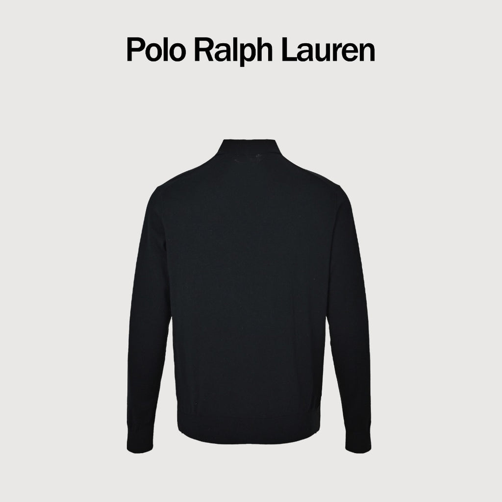 Polo Ralph Lauren Pony-Logo Fine-Knit Long-Sleeve Polo Shirt | Black