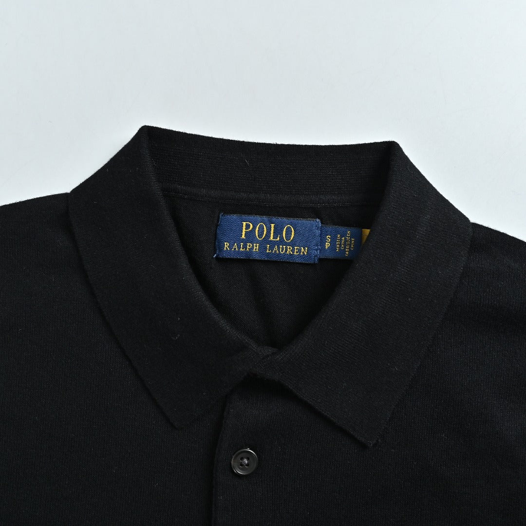Polo Ralph Lauren Pony-Logo Fine-Knit Long-Sleeve Polo Shirt | Black