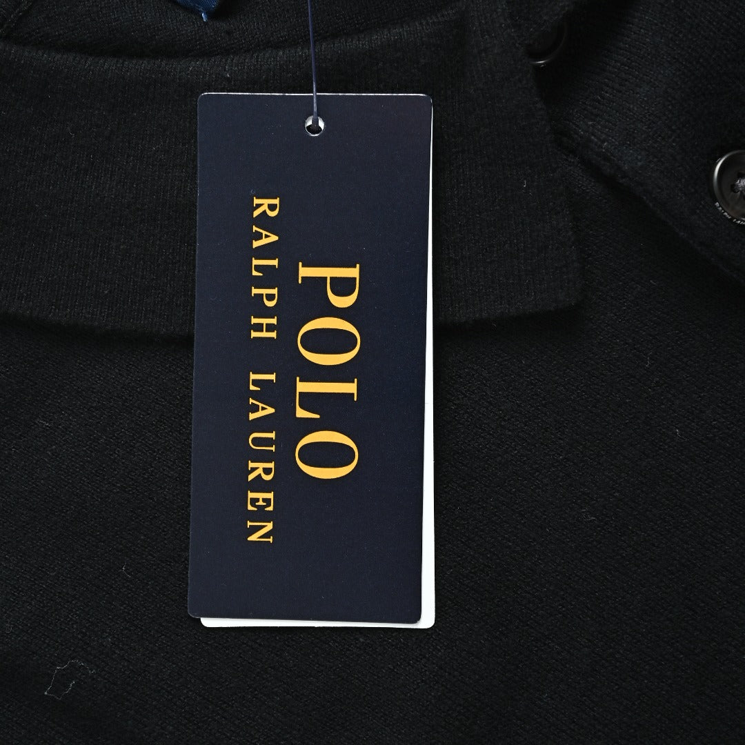 Polo Ralph Lauren Pony-Logo Fine-Knit Long-Sleeve Polo Shirt | Black