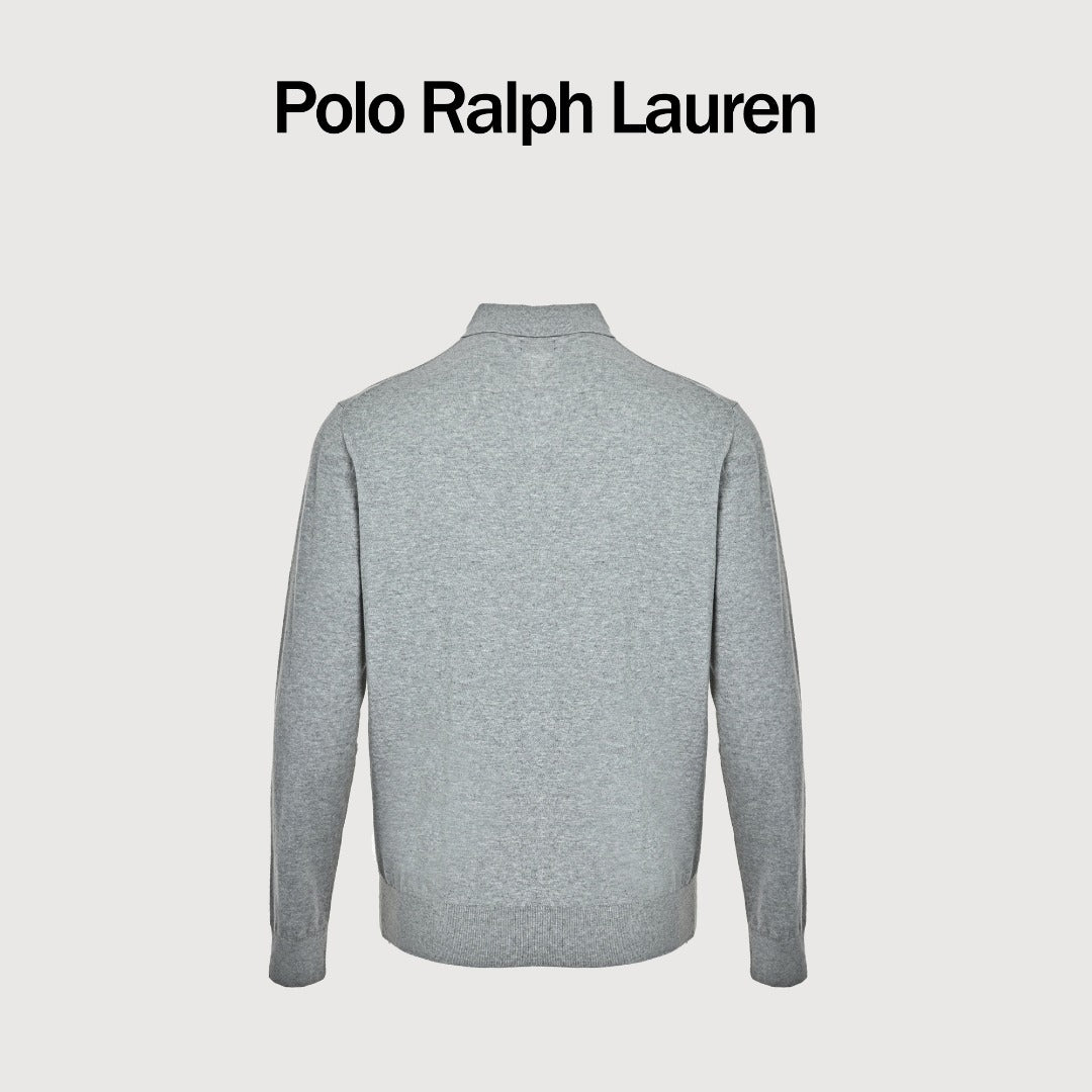 Polo Ralph Lauren Pony-Logo Fine-Knit Long-Sleeve Polo Shirt | Light Grey
