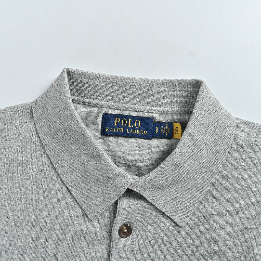 Polo Ralph Lauren Pony-Logo Fine-Knit Long-Sleeve Polo Shirt | Light Grey