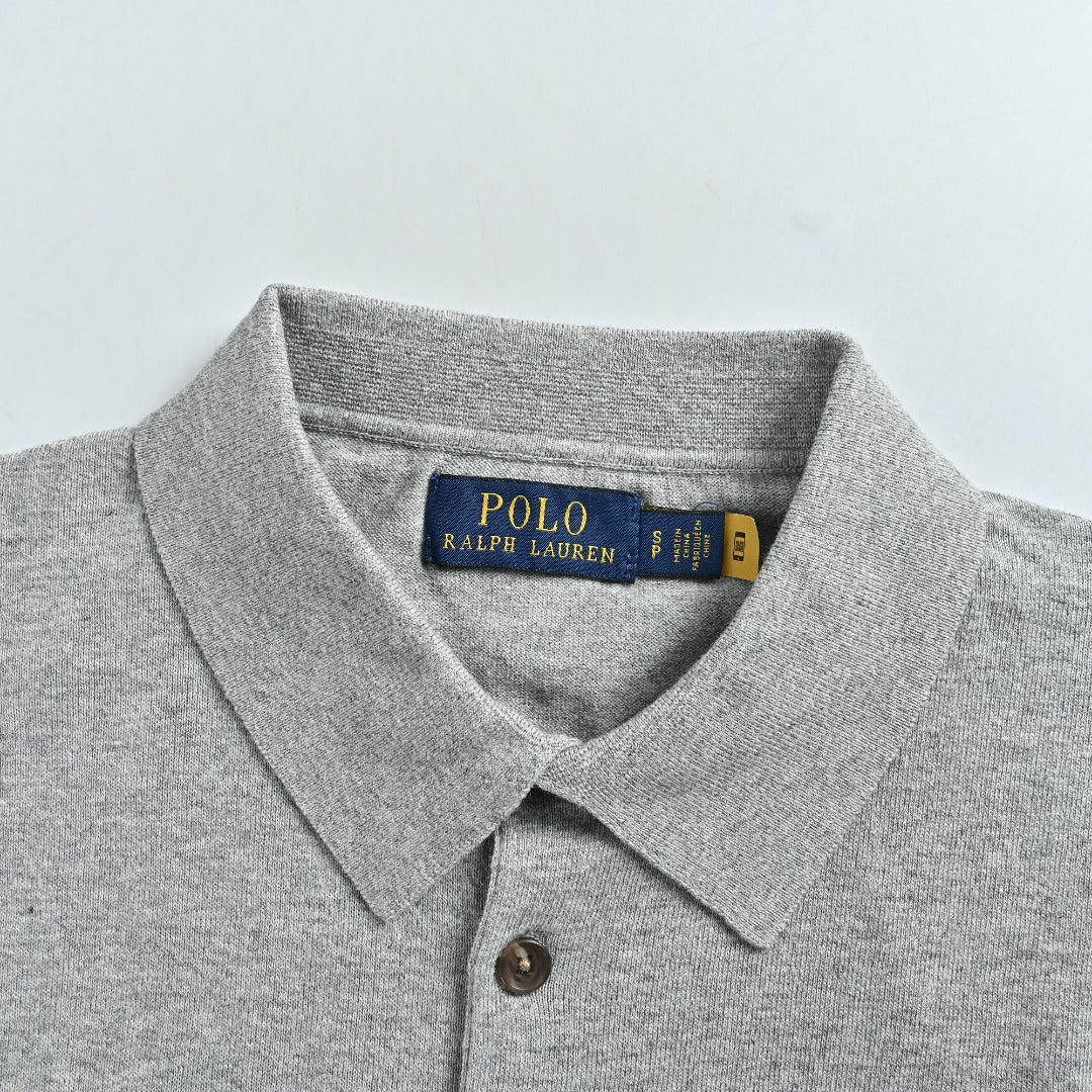 Polo Ralph Lauren Pony-Logo Fine-Knit Long-Sleeve Polo Shirt | Light Grey