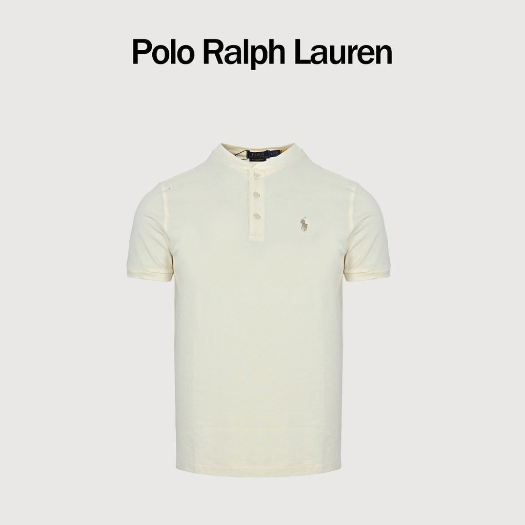 Ralph Lauren Pony-Logo Three-Button Stand-Collar Short-Sleeve Shirt | Ivory