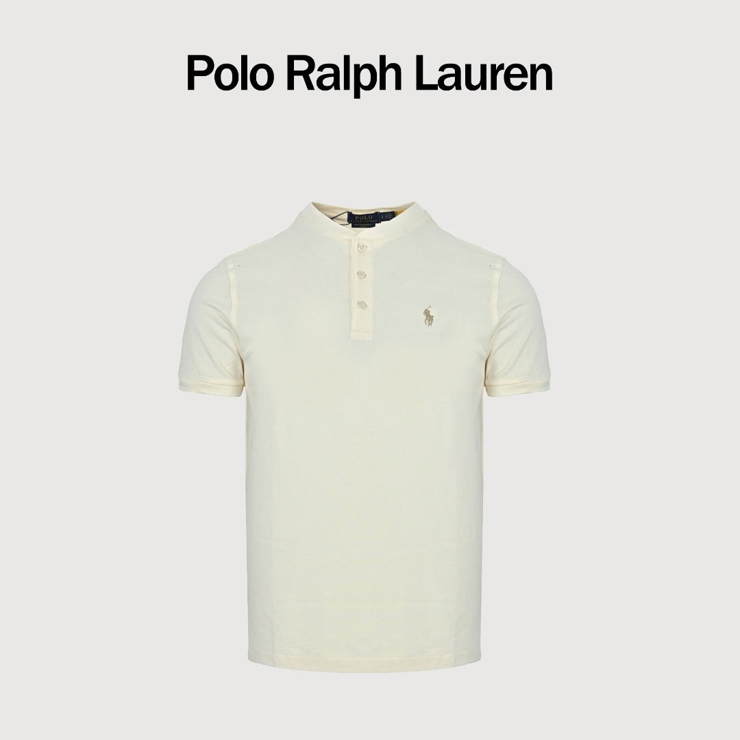 Ralph Lauren Pony-Logo Three-Button Stand-Collar Short-Sleeve Shirt | Ivory