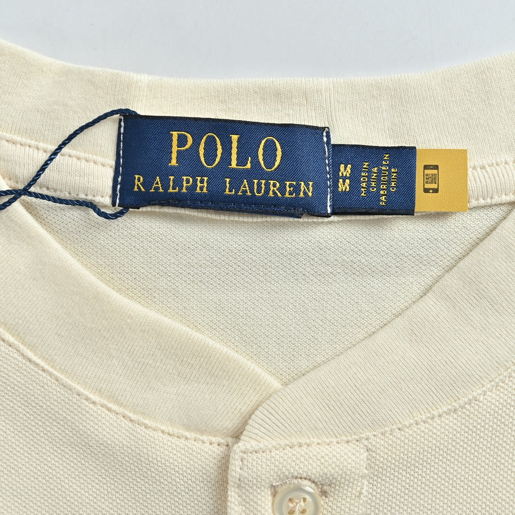 Ralph Lauren Pony-Logo Three-Button Stand-Collar Short-Sleeve Shirt | Ivory