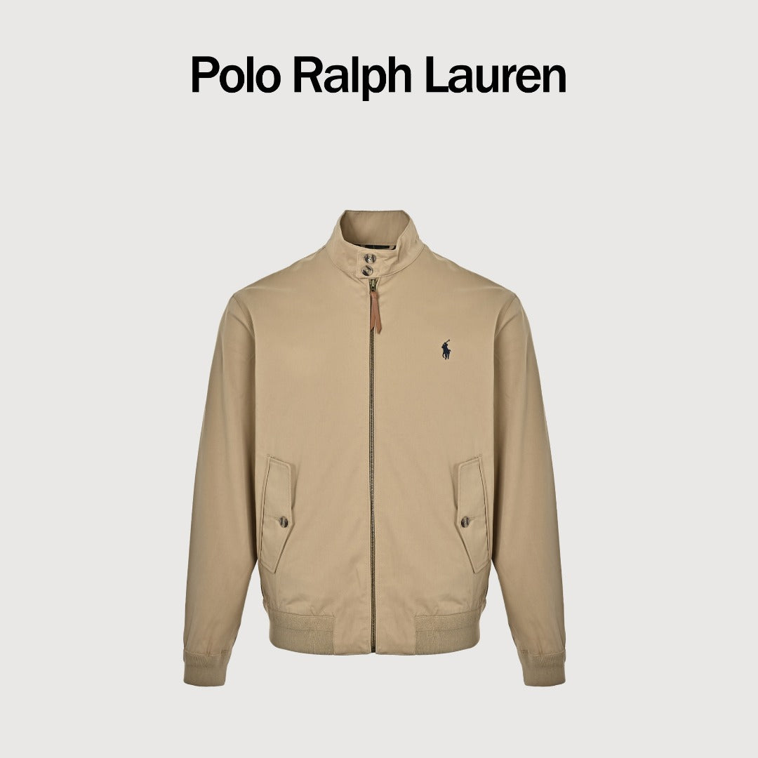 Ralph Lauren Pony-Logo Stand-Collar Zip-Up Jacket | Khaki
