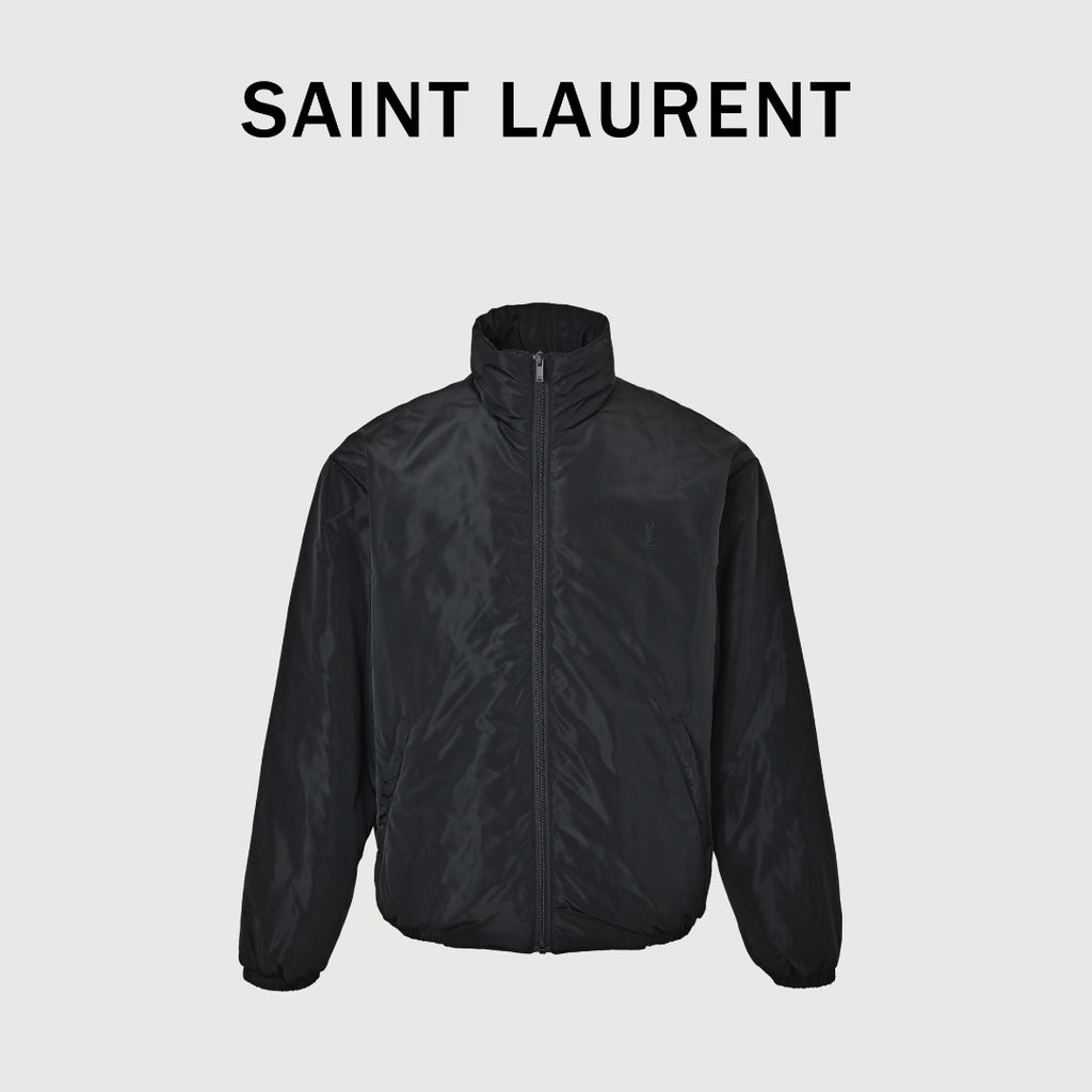 Saint Laurent Letter-Embroidered Stand-Collar Padded Jacket | Black