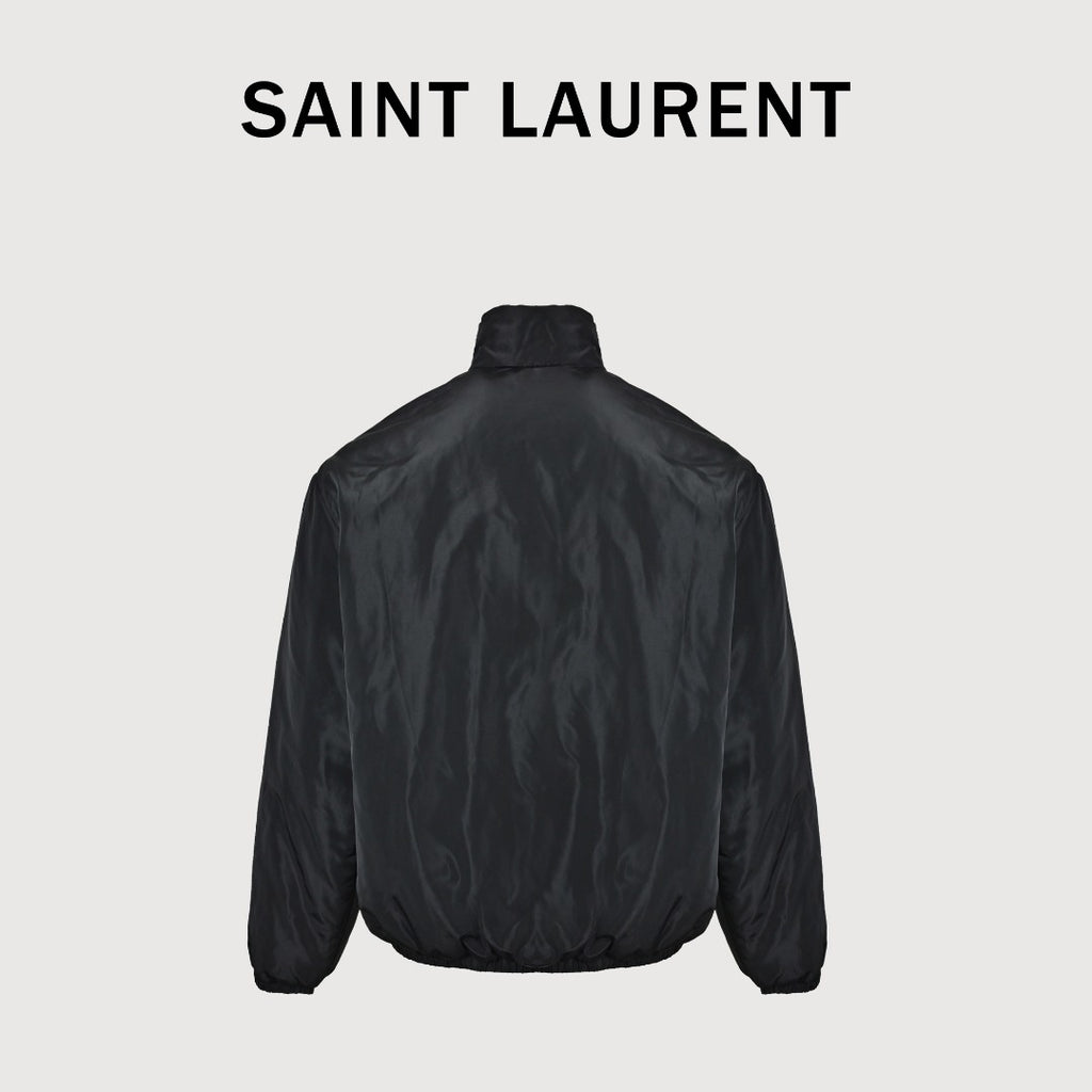 Saint Laurent Letter-Embroidered Stand-Collar Padded Jacket | Black
