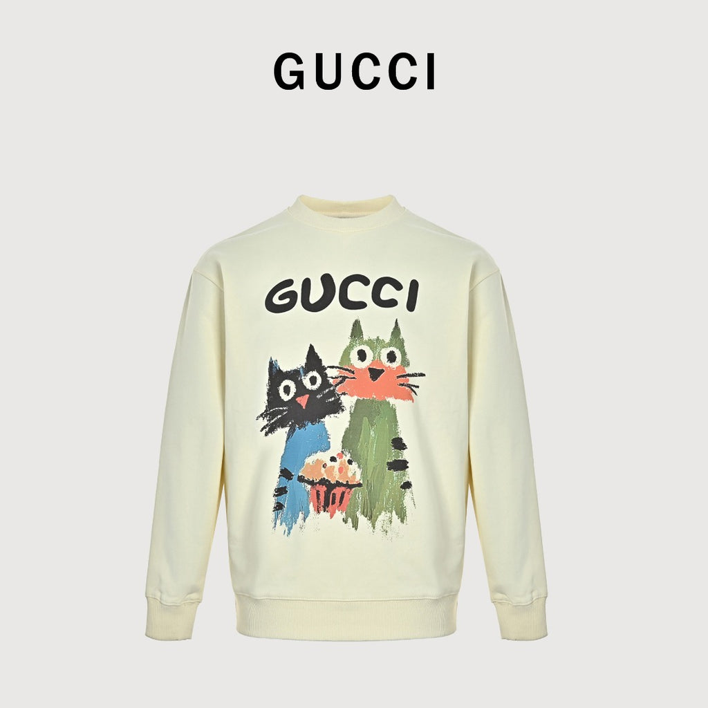 Gucci Cartoon-Cat Graphic Logo Crewneck Sweatshirt | Ivory