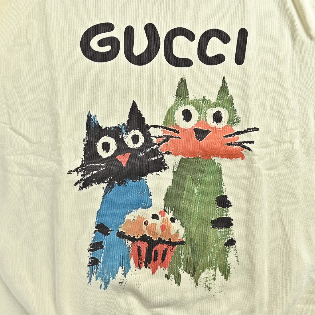 Gucci Cartoon-Cat Graphic Logo Crewneck Sweatshirt | Ivory
