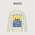 Gucci Cartoon Cat-and-Fish Graphic Crewneck Sweatshirt | Ivory