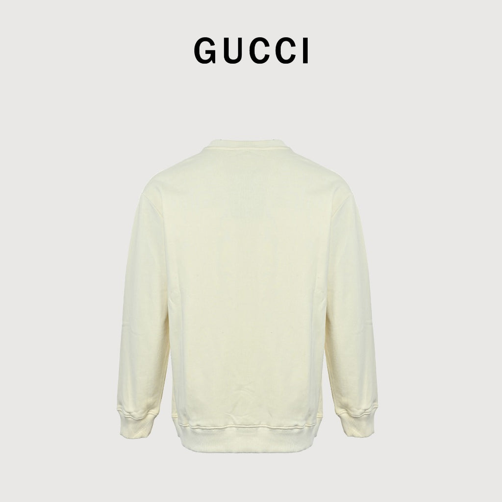 Gucci Cartoon Cat-and-Fish Graphic Crewneck Sweatshirt | Ivory