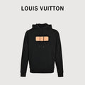 Louis Vuitton Embossed Leather Patch Pullover Hoodie | Black