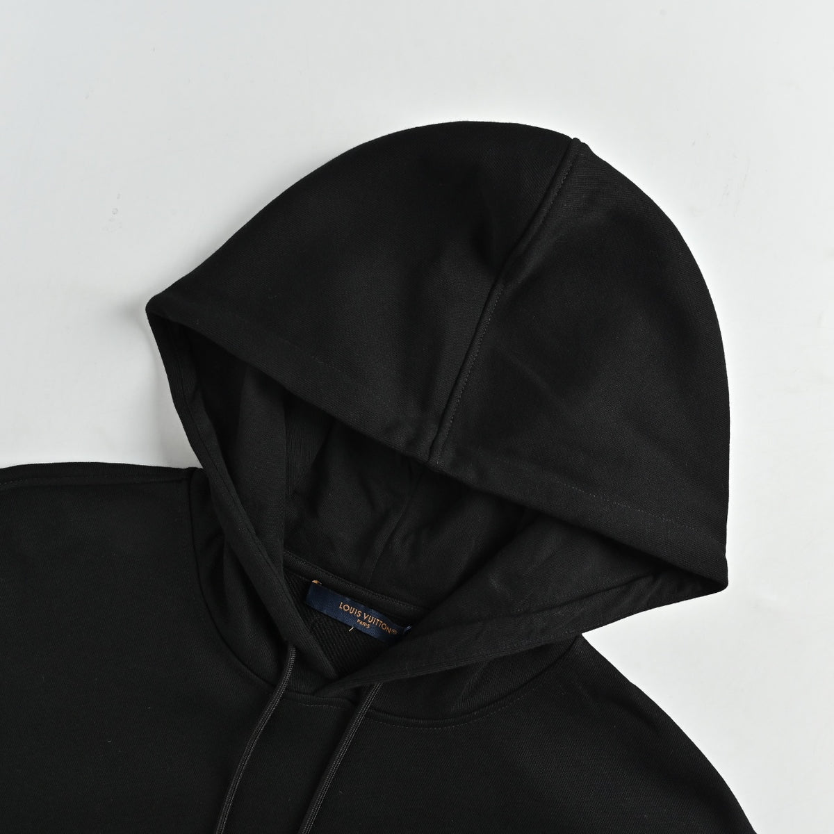 Louis Vuitton Embossed Leather Patch Pullover Hoodie | Black