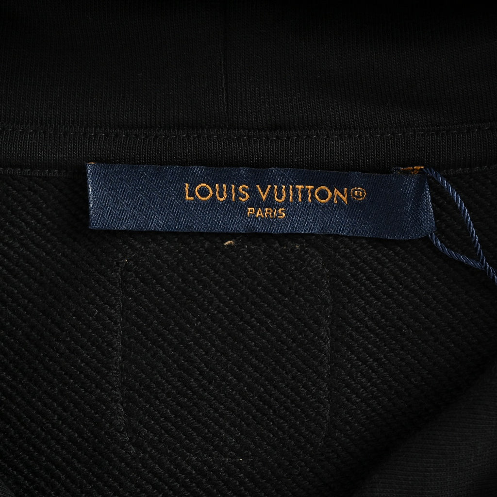 Louis Vuitton Embossed Leather Patch Pullover Hoodie | Black