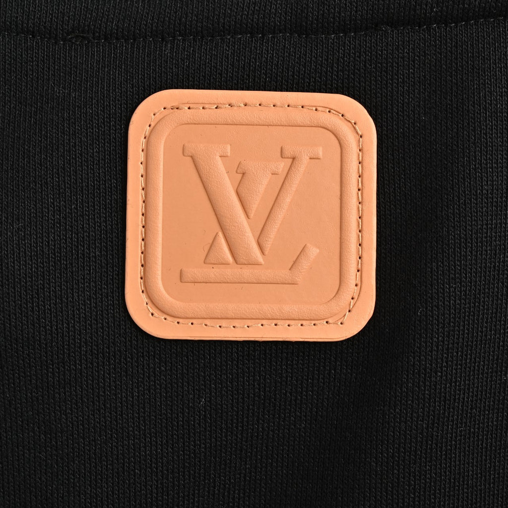 Louis Vuitton Embossed Leather Patch Pullover Hoodie | Black