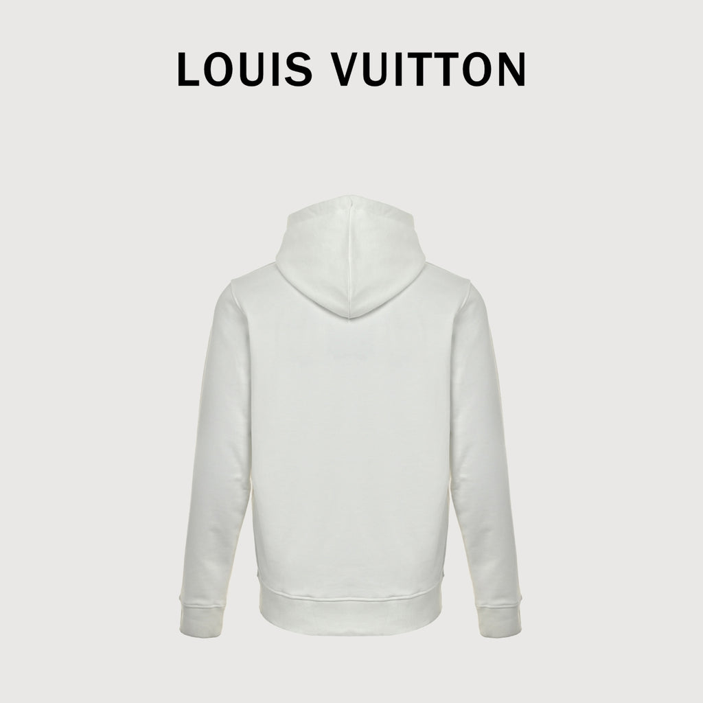 Louis Vuitton Embossed Leather Patch Pullover Hoodie | Ivory