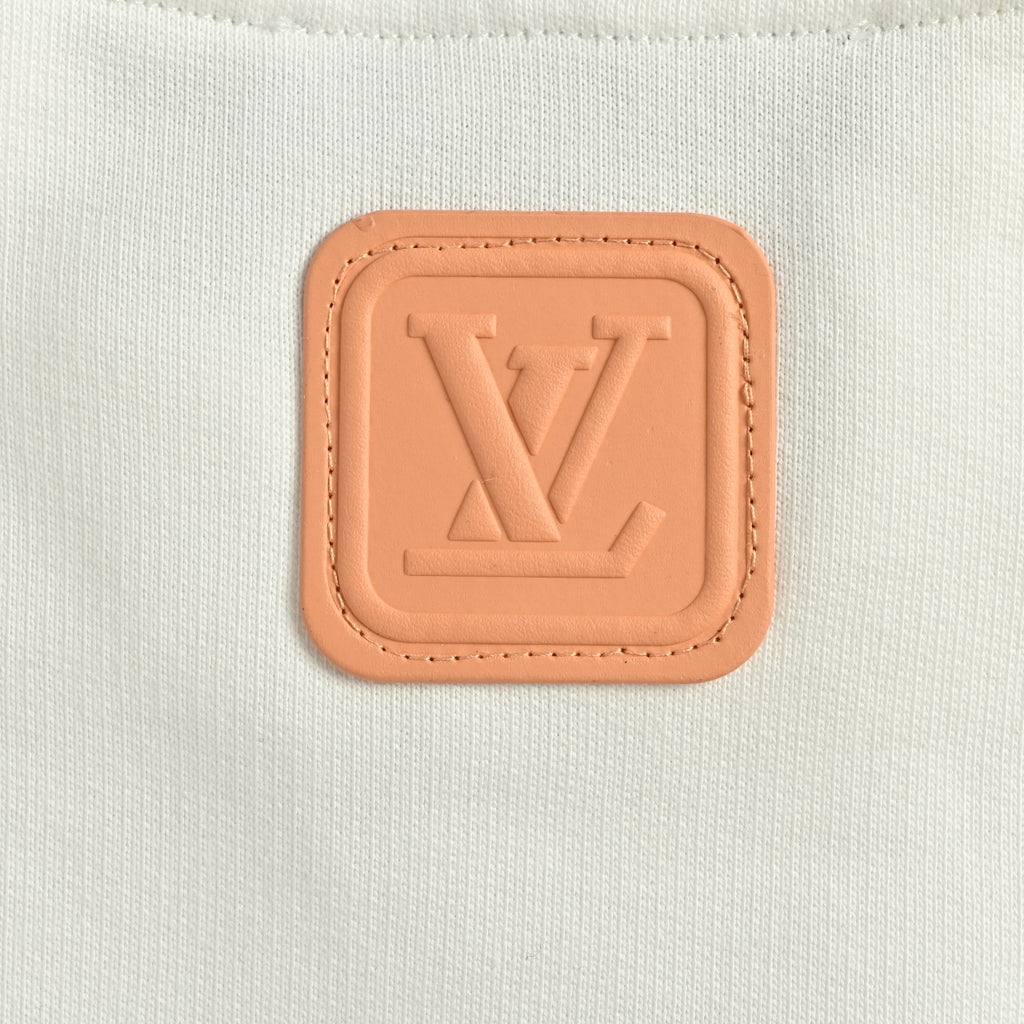 Louis Vuitton Embossed Leather Patch Pullover Hoodie | Ivory