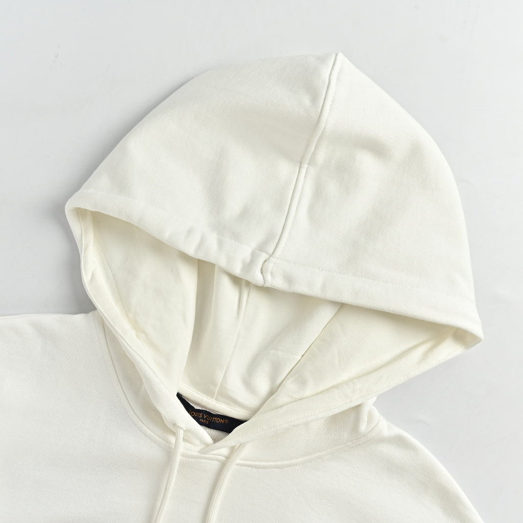 Louis Vuitton Embossed Leather Patch Pullover Hoodie | Ivory