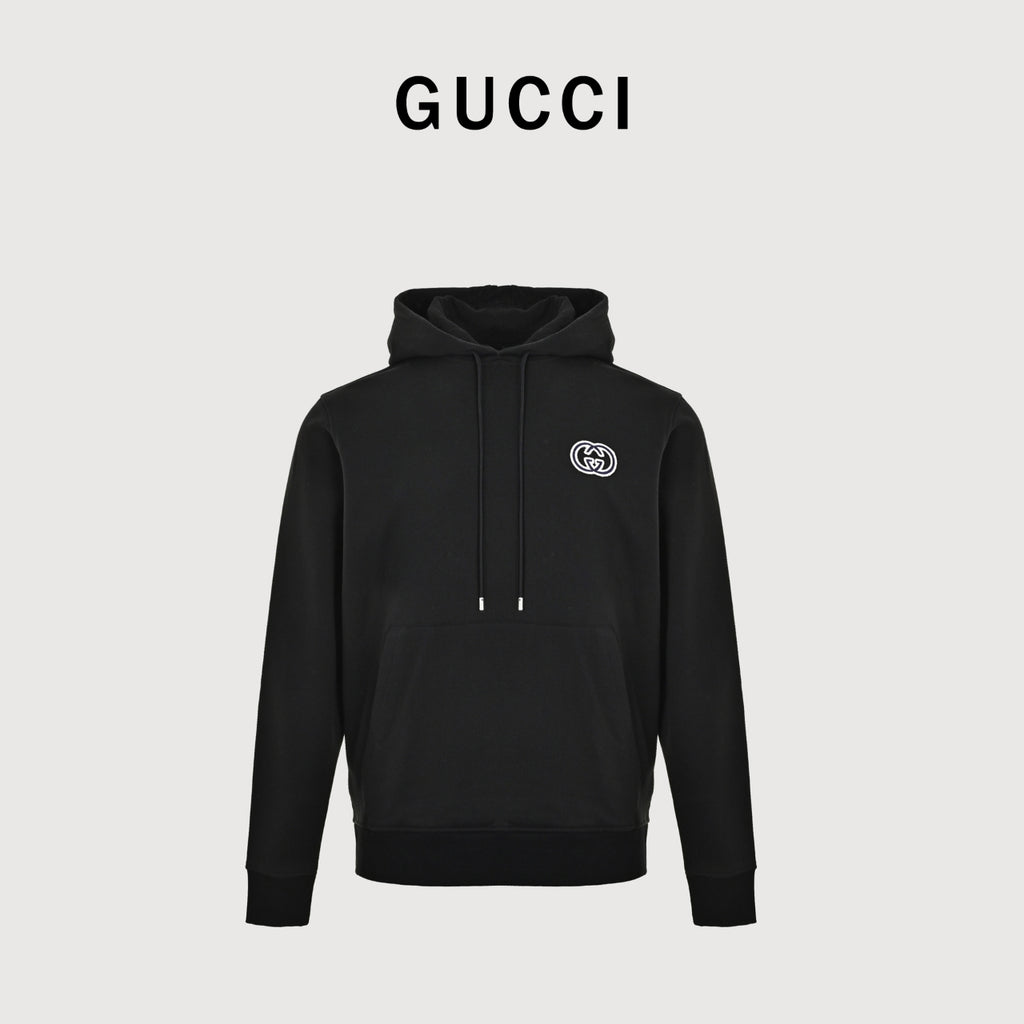 Gucci Raised Double G Embroidered Pullover Hoodie | Black
