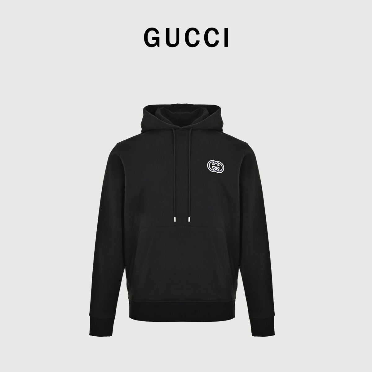 Gucci Raised Double G Embroidered Pullover Hoodie | Black