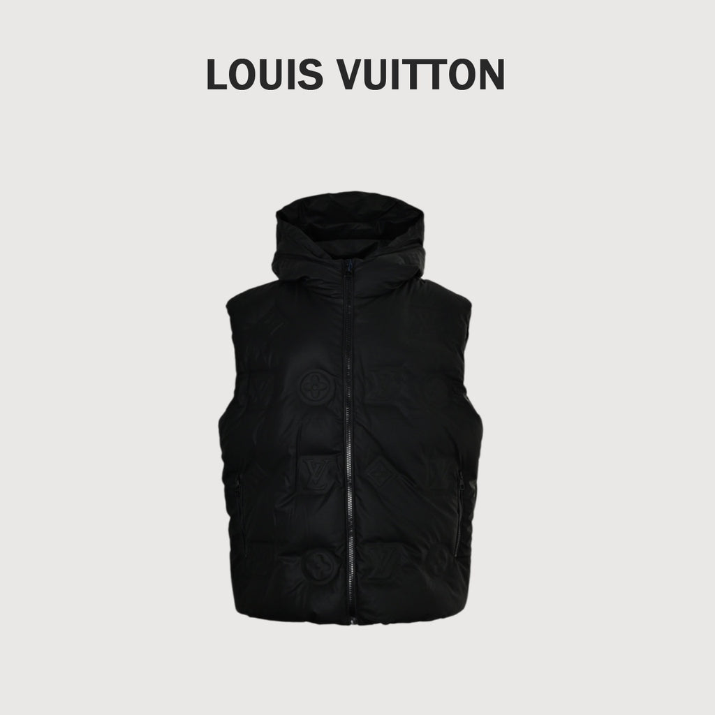 Louis Vuitton Embossed Monogram Hooded Down Vest | Black